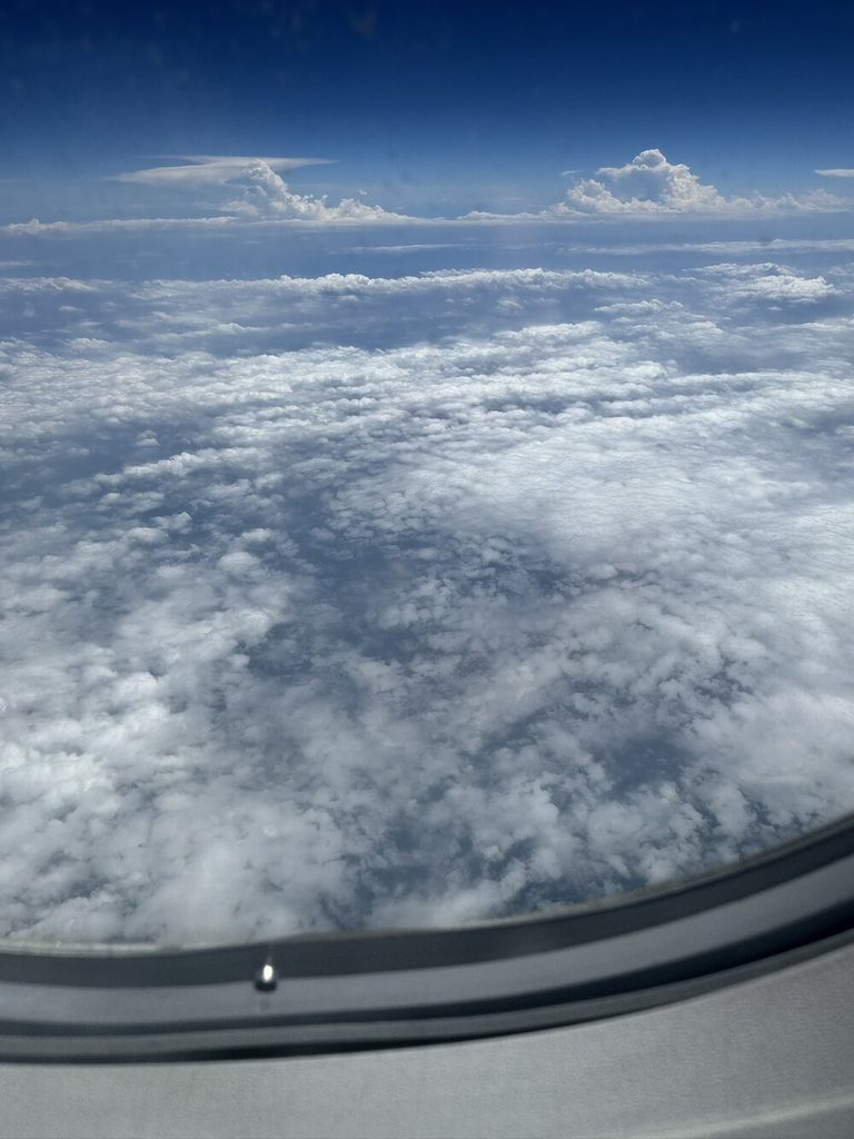 飛行機の中からの景色で雲
